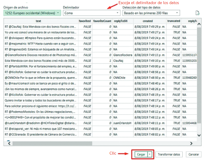 Reporte de tweets recopilados en la consulta.