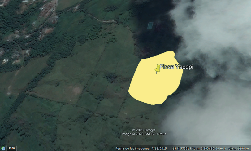 Polígono de la finca San Felipe ubicada en Google Earth. 