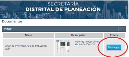 Página de acceso al visor de proyecciones de la Secretaría de Planeación.