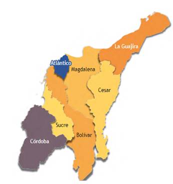 Departamentos de la costa Caribe colombiana