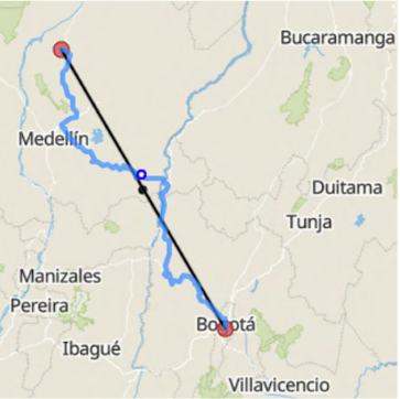 Ruta del departamento Antioquia a la calle 13 en Bogot&aacute;. [25]