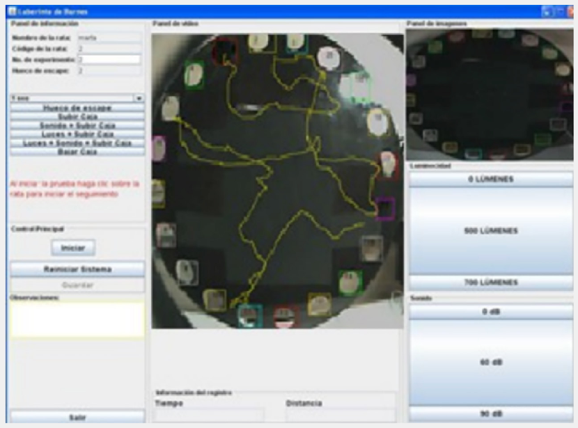  Ejemplo de software realizado en Java para seguimiento en laberinto Abierto de Barnes.