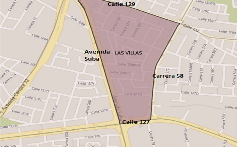 Barrio Las Villas con l&iacute;mites