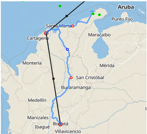  Ruta del departamento del Atl&aacute;ntico a la calle 13 en Bogot&aacute; [25].