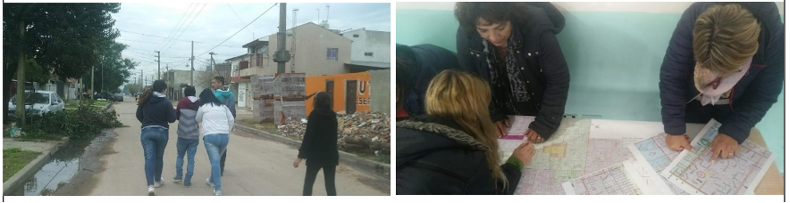 Recorrido barrial y ejercicio de mapeo de las mujeres, municipio de Esteban Echavarría, Argentina. 2019.