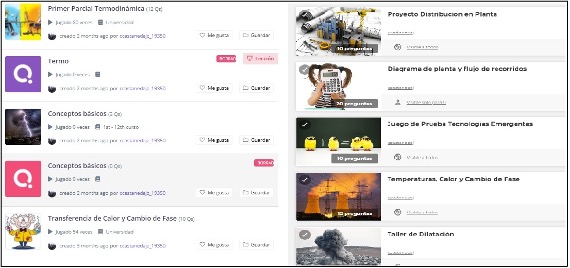  Biblioteca de cuestionarios en Quizziz (izquierda) y Kahoot
(derecha)