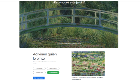 Captura de pantalla de la página de Google
Arts que propone un juego de opciones múltiples