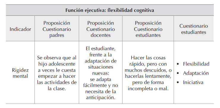 Síntesis de la matriz de triangulación 1: función ejecutiva flexibilidad cognitiva