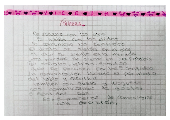 Texto producido por un estudiante de grado novena en la implementación de la rutina imagen, color, símbolo, palabra