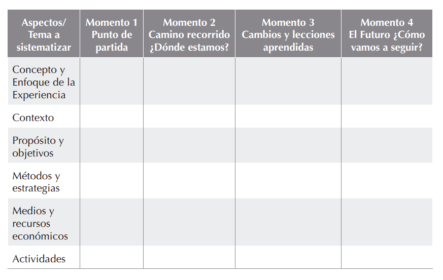 Matriz de resumen de la experiencia